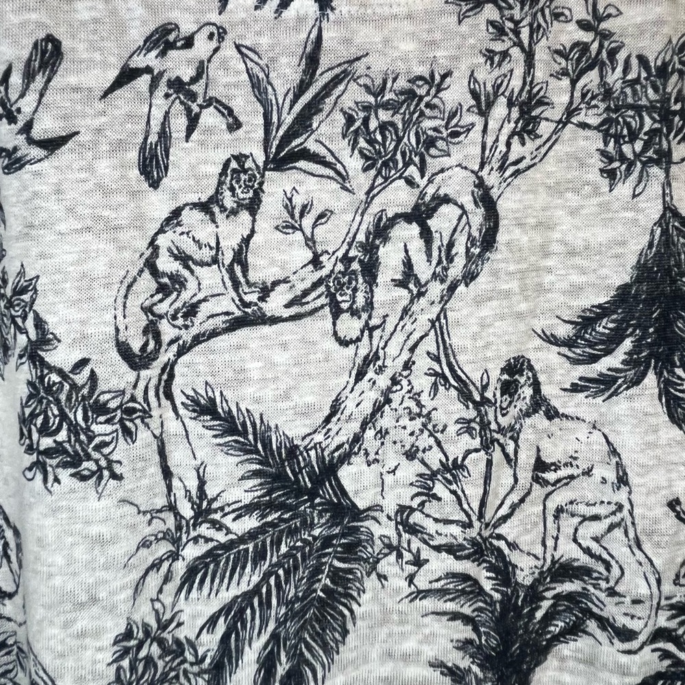Joie Black and White Tropical Print Boxy Linen Relaxed Fit Cap Sleeve Tee Shirt - Picture 8 of 11